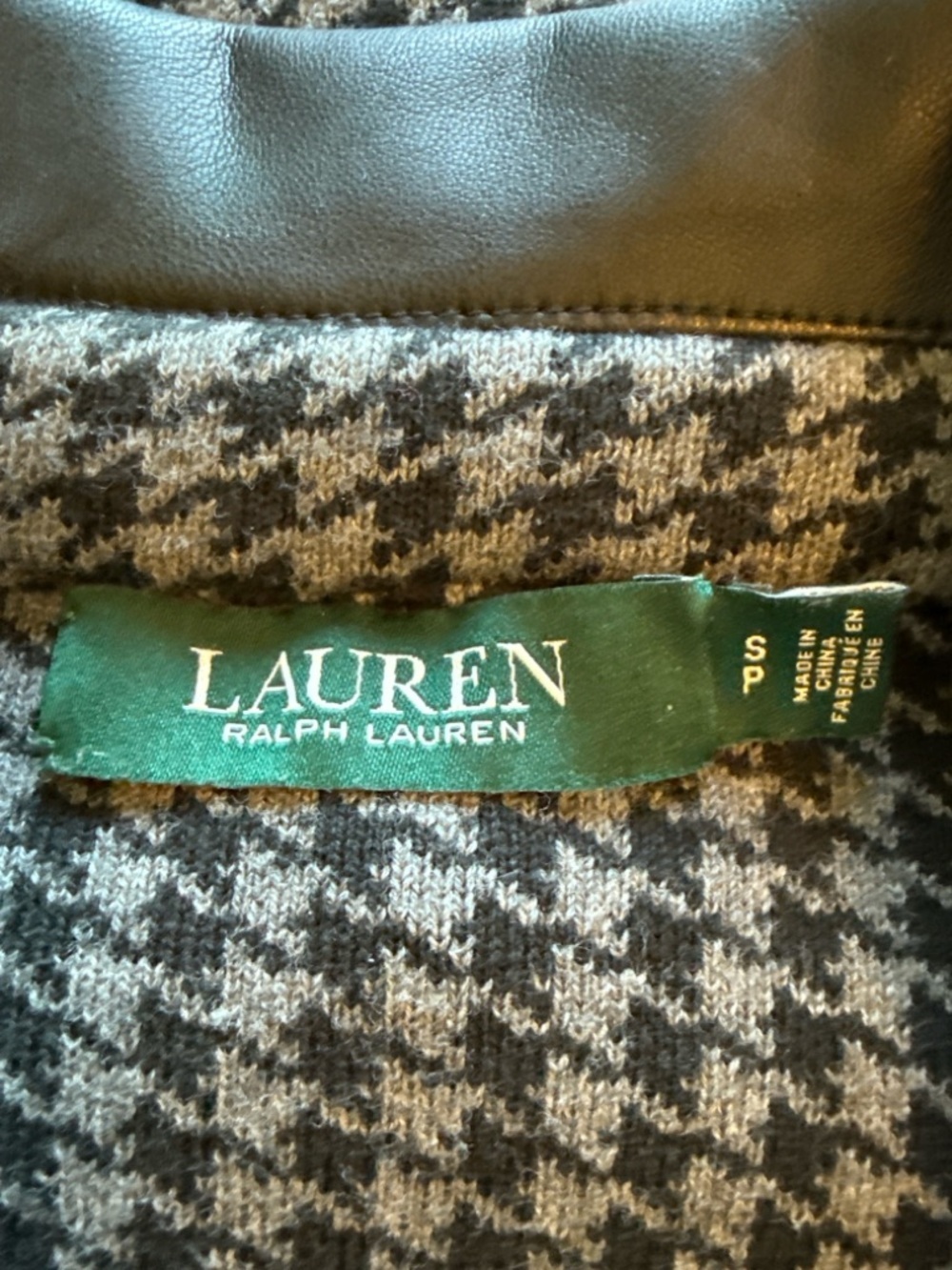 Lauren Ralph Lauren Houndstooth Blazer Faux Leather Trim Equestrian Preppy S - Picture 6 of 8